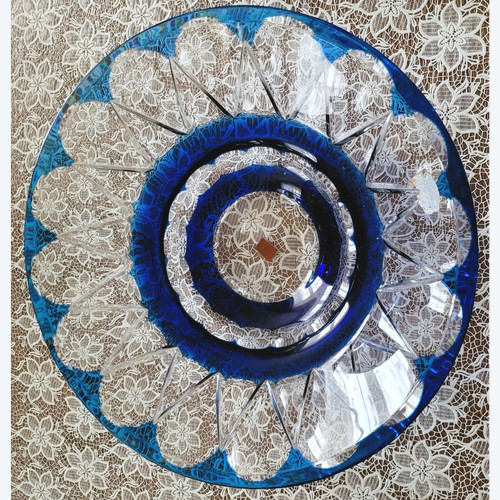 Grande coupe doublé bleu cobalt Val Saint Lambert