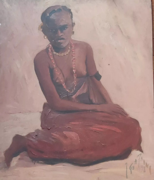 Alte Gemälde/Bilder Auf Holz Porträts afrikanischer Frauen.  Signiert von Gaston Fontaine