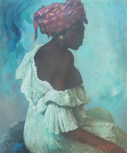 Alte Gemälde/Bilder Auf Holz Porträts afrikanischer Frauen.  Signiert von Gaston Fontaine
