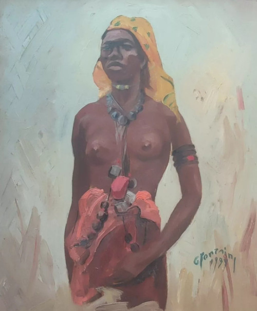 Alte Gemälde/Bilder Auf Holz Porträts afrikanischer Frauen.  Signiert von Gaston Fontaine