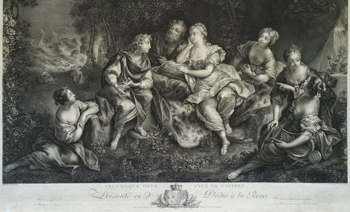 Etching Telemachus And Calypso Mythological Engraving By Beauvarlet 18th C Old Plint