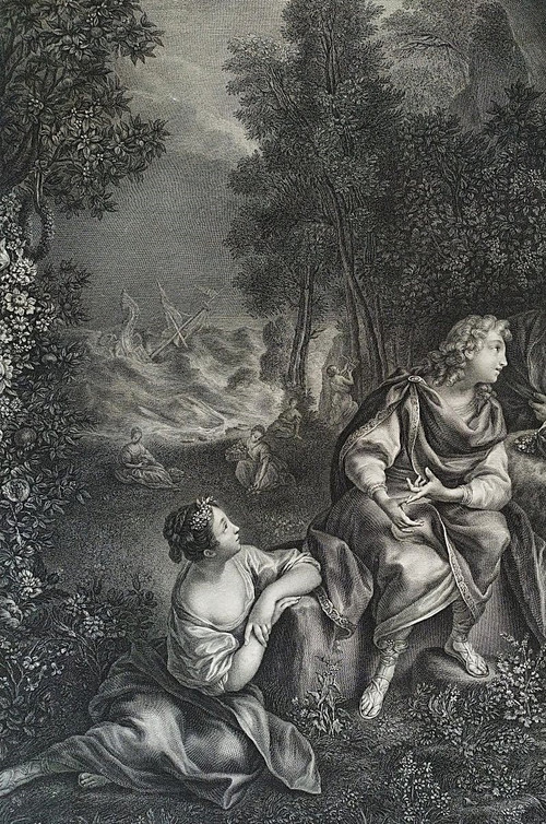 Etching Telemachus And Calypso Mythological Engraving By Beauvarlet 18th C Old Plint
