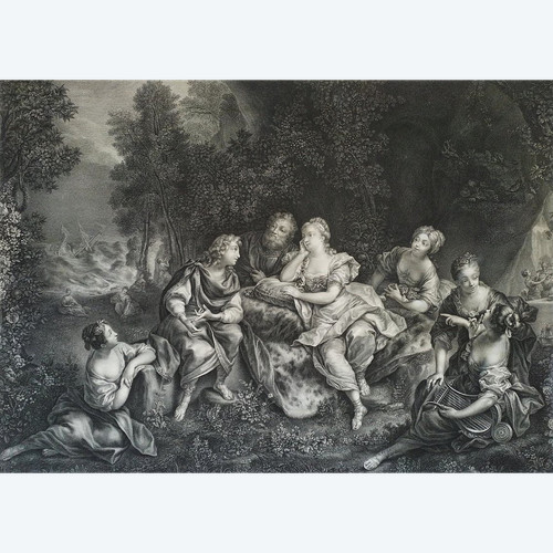 Etching Telemachus And Calypso Mythological Engraving By Beauvarlet 18th C Old Plint