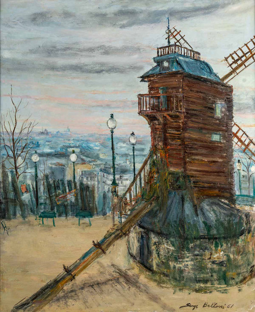 Serge Belloni (1925–2005), bekannt als der Pariser Maler Le Moulin de la Galette, Öl auf Leinwand um 1961
