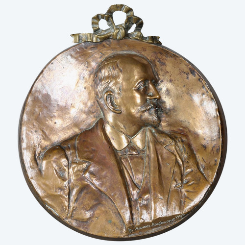 Bronze 28 cm, de D. Houssat Bordanave, 1908, portrait, bas relief, médaille
