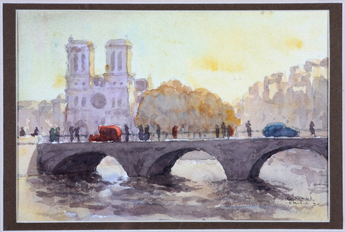 Aquarell, Paris, Notre Dame, Ile de la Cité, signiert Gabriel Lardat 1900/1994