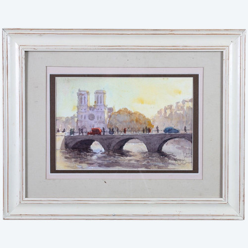 Aquarell, Paris, Notre Dame, Ile de la Cité, signiert Gabriel Lardat 1900/1994