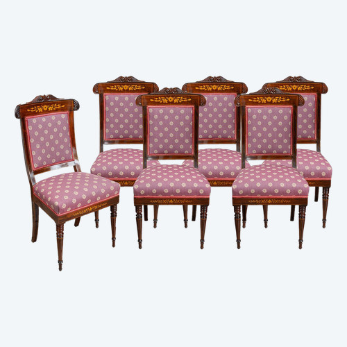 Groupe de six chaises françaises Charles X, 19ème siècle.