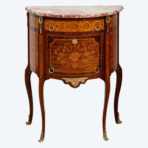 Commode ancienne Demi lune Napoléon III France 19ème siècle.