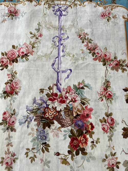 PAIR OF EARLY 19TH CENTURY HAND-WOVEN AUBUSSON TAPESTRIES WITH FLORAL DECORATION