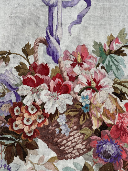 PAIR OF EARLY 19TH CENTURY HAND-WOVEN AUBUSSON TAPESTRIES WITH FLORAL DECORATION
