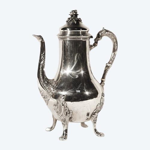  Massive silberne Kaffeemaschine mit Minerva-Punze aus dem 19. Jahrhundert 