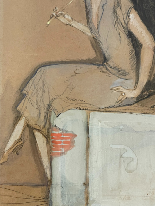 Jean – Gabriel DOMERGUE (1889 – 1962), “Elegante con parasole e cane”