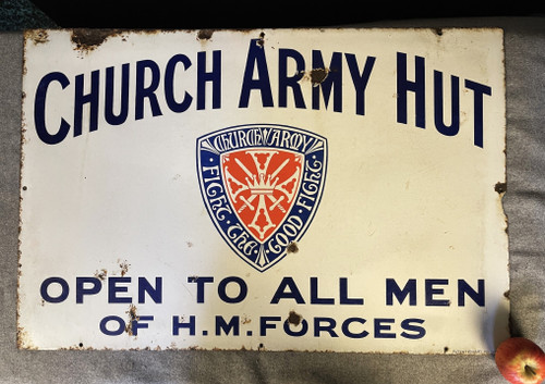 Kirche-Armee-Hütte. Alte emaillierte Plakette aus der Zeit des Ersten Weltkriegs
