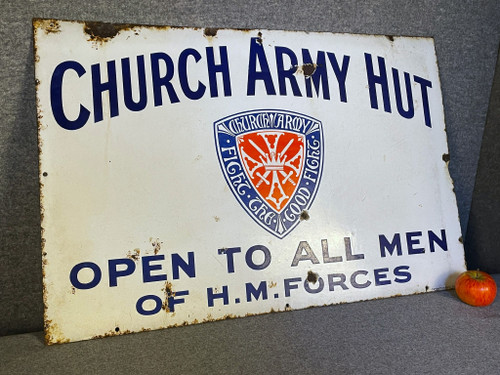 Kirche-Armee-Hütte. Alte emaillierte Plakette aus der Zeit des Ersten Weltkriegs