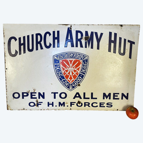 Kirche-Armee-Hütte. Alte emaillierte Plakette aus der Zeit des Ersten Weltkriegs