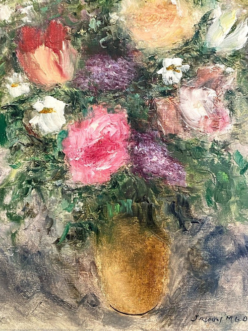 Jacques-Michel Dunoyer (1933-2000), Large Painting With Bouquet Of Flowers 1978.
