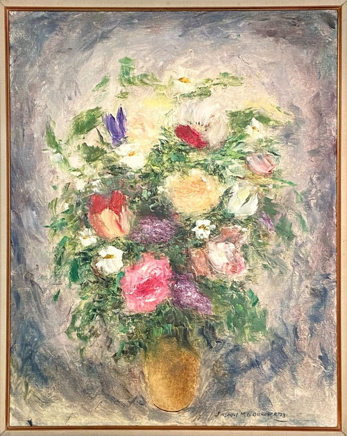 Jacques-Michel Dunoyer (1933-2000), Large Painting With Bouquet Of Flowers 1978.