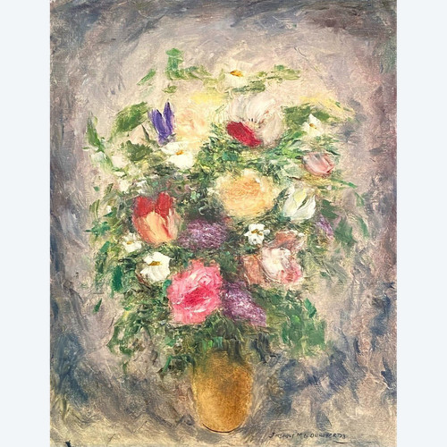 Jacques-Michel Dunoyer (1933-2000), Large Painting With Bouquet Of Flowers 1978.
