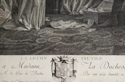 Gravure Romantique 18ème La Leçon Inutile Gravé Par Helman d'Après Leprince