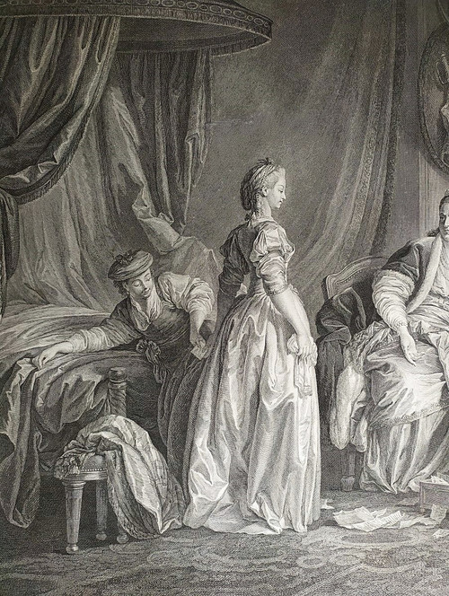 Gravure Romantique 18ème La Leçon Inutile Gravé Par Helman d'Après Leprince