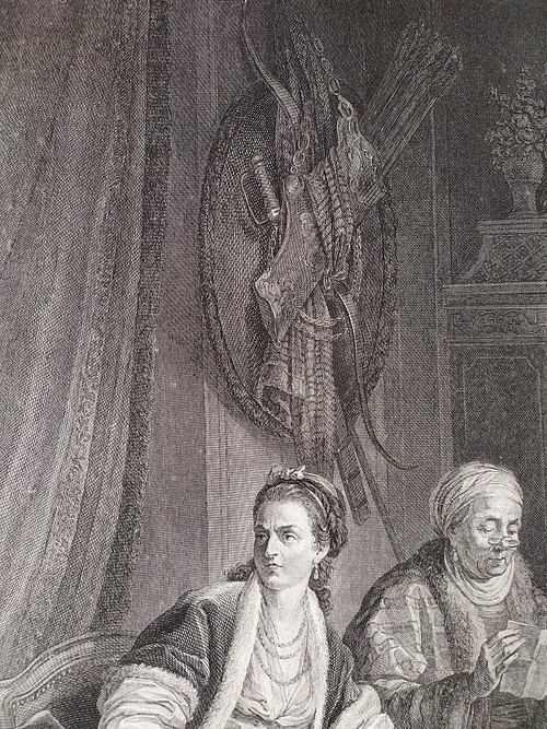 Gravure Romantique 18ème La Leçon Inutile Gravé Par Helman d'Après Leprince