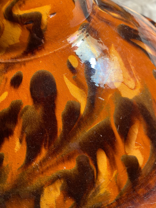 beautiful late 18th century tureen in marbled glazed earthenware, Louis XV style, ochre & brown, Provençal
