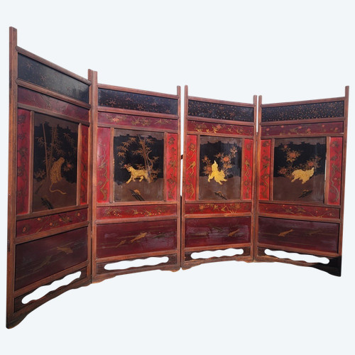 Paravento Con Pannelli Laccati, Giappone Meiji, Fine XIX Secolo