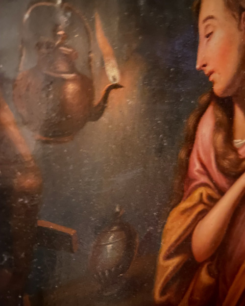 Madonna con volto illuminato da lampada della fine del XVIII secolo nello stile di Georges De la Tour