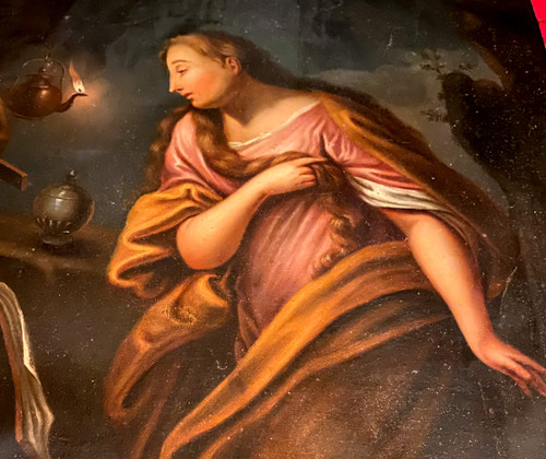 Madonna con volto illuminato da lampada della fine del XVIII secolo nello stile di Georges De la Tour