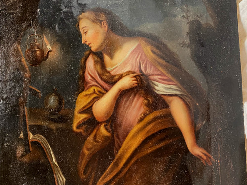 Madonna con volto illuminato da lampada della fine del XVIII secolo nello stile di Georges De la Tour