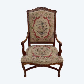 Armchair in Ash and cross stitch, Regency period - Early 18th century