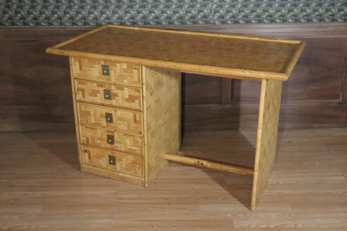 Bureau En Bambou, Rotin Et Laiton De Dal Vera, Italie, 1960s