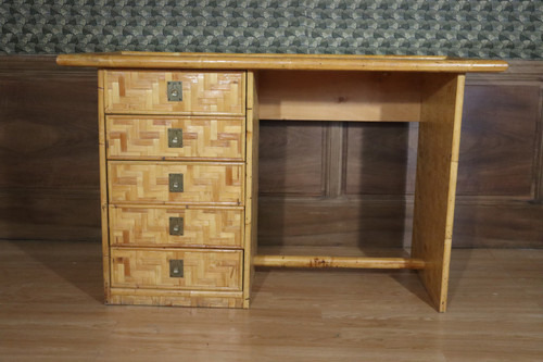 Bureau En Bambou, Rotin Et Laiton De Dal Vera, Italie, 1960s