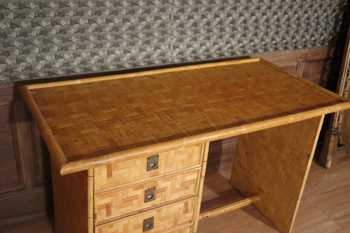 Bureau En Bambou, Rotin Et Laiton De Dal Vera, Italie, 1960s