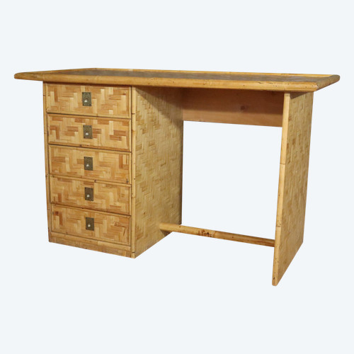 Bureau En Bambou, Rotin Et Laiton De Dal Vera, Italie, 1960s