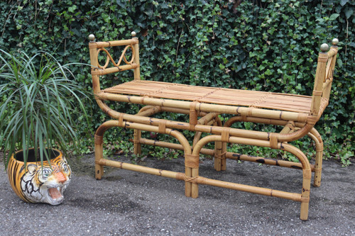 Panca Vintage in Rattan, Italia, 1960 Stile Gabriella Crespi
