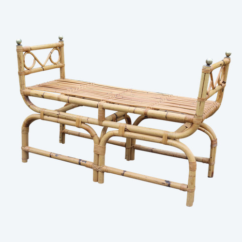 Panca Vintage in Rattan, Italia, 1960 Stile Gabriella Crespi
