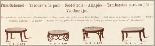 Caned foot stool, 1910 by Mundus, no Thonet- FUßSCHEMEL Père La chaise C