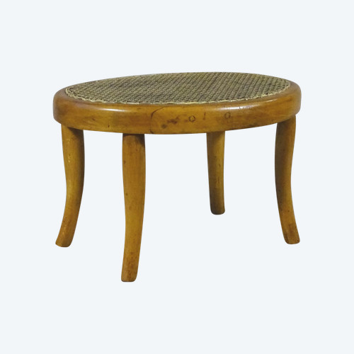 Caned foot stool, 1910 by Mundus, no Thonet- FUßSCHEMEL Père La chaise C