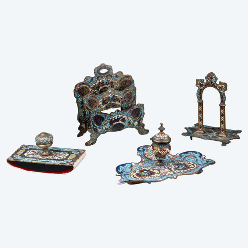 Cloisonné-Email-Schreibtischset, 19. Jahrhundert 