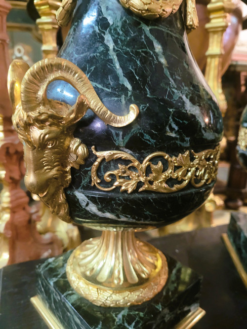 Pair of Marble and Bronze Cassolettes, 19th Century