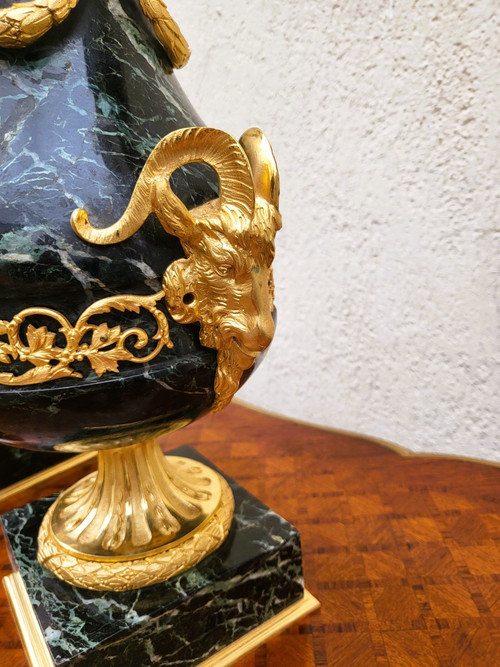 Pair of Marble and Bronze Cassolettes, 19th Century