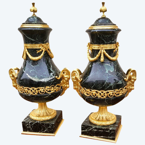 Pair of Marble and Bronze Cassolettes, 19th Century