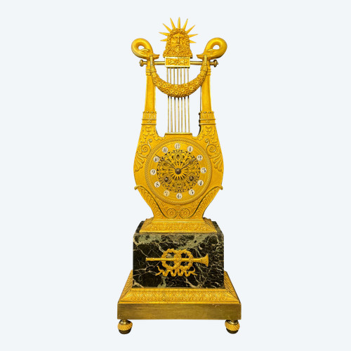 Lyre Empire clock with swans "Apollo" in gilded bronze