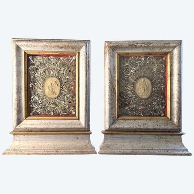 Large Pair of Reliquaries with Fourteen Relics - Early 19th Century