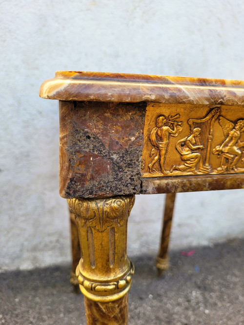 Table En Onyx Et Bronze, Pieds Escamotables, Napoléon III, XIXème Siècle