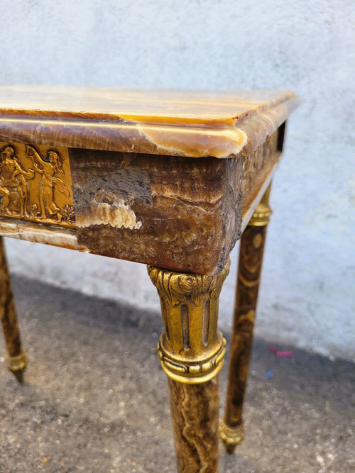 Table En Onyx Et Bronze, Pieds Escamotables, Napoléon III, XIXème Siècle