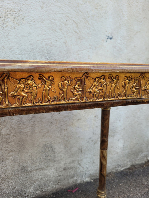 Table En Onyx Et Bronze, Pieds Escamotables, Napoléon III, XIXème Siècle
