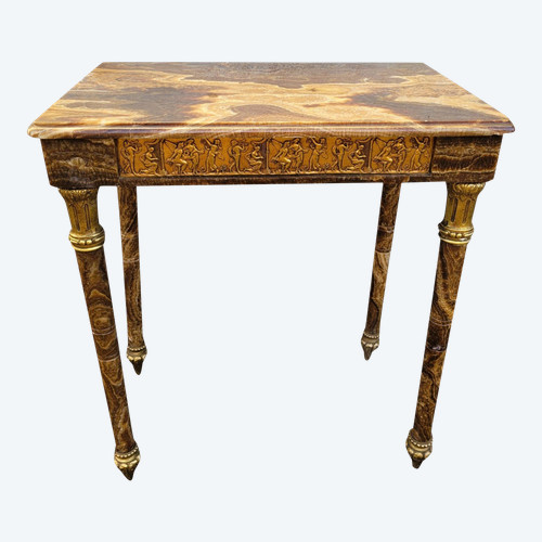Table En Onyx Et Bronze, Pieds Escamotables, Napoléon III, XIXème Siècle